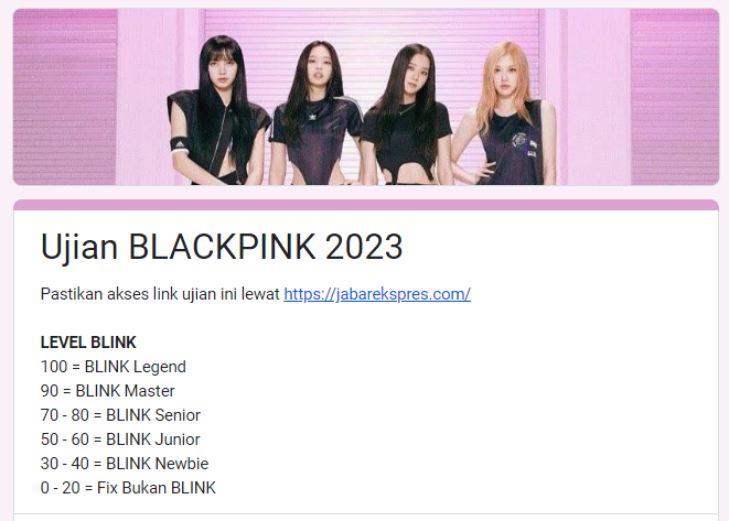 Tangkapan Layar Link Ujian BLINK 2023, Fans BLACKPINK Sesungguhnya Wajib Coba!