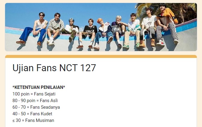 Tangkapan Layar Ujian Fans NCT 127 Terbaru