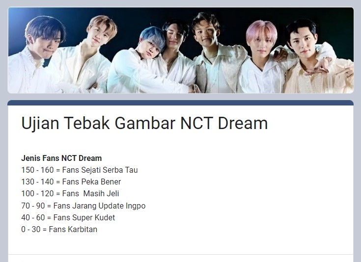 Tangkapan Layar Link Ujian Tebak Gambar NCT Dream Via Google Form