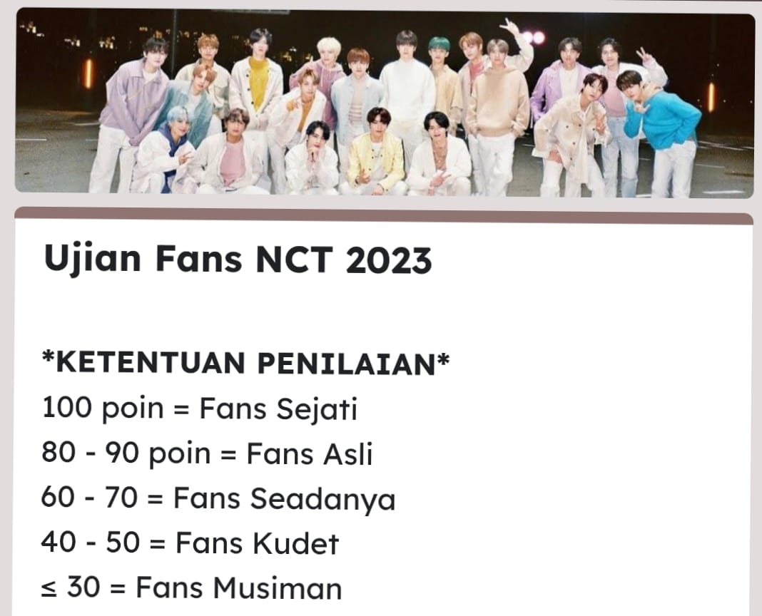 Tangkapan Layar Ujian Fans NCT 2023 Terbaru Via Google Form