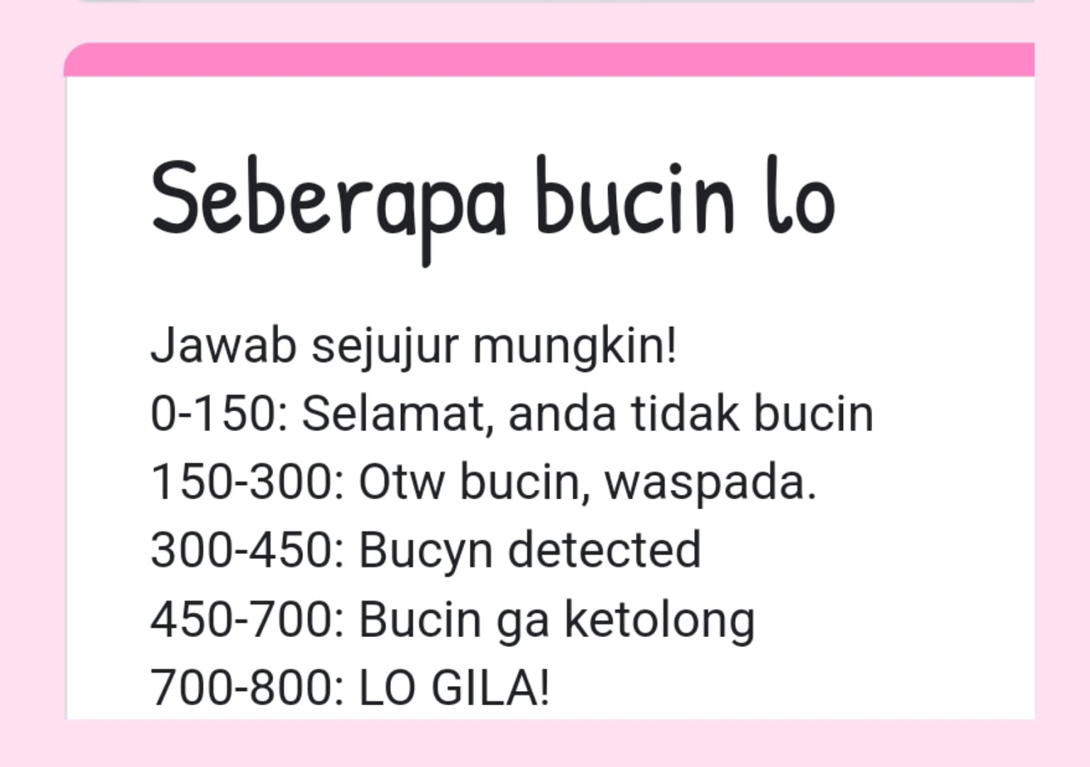 Tangakapan Layar Ujian Bucin via Link Google Form