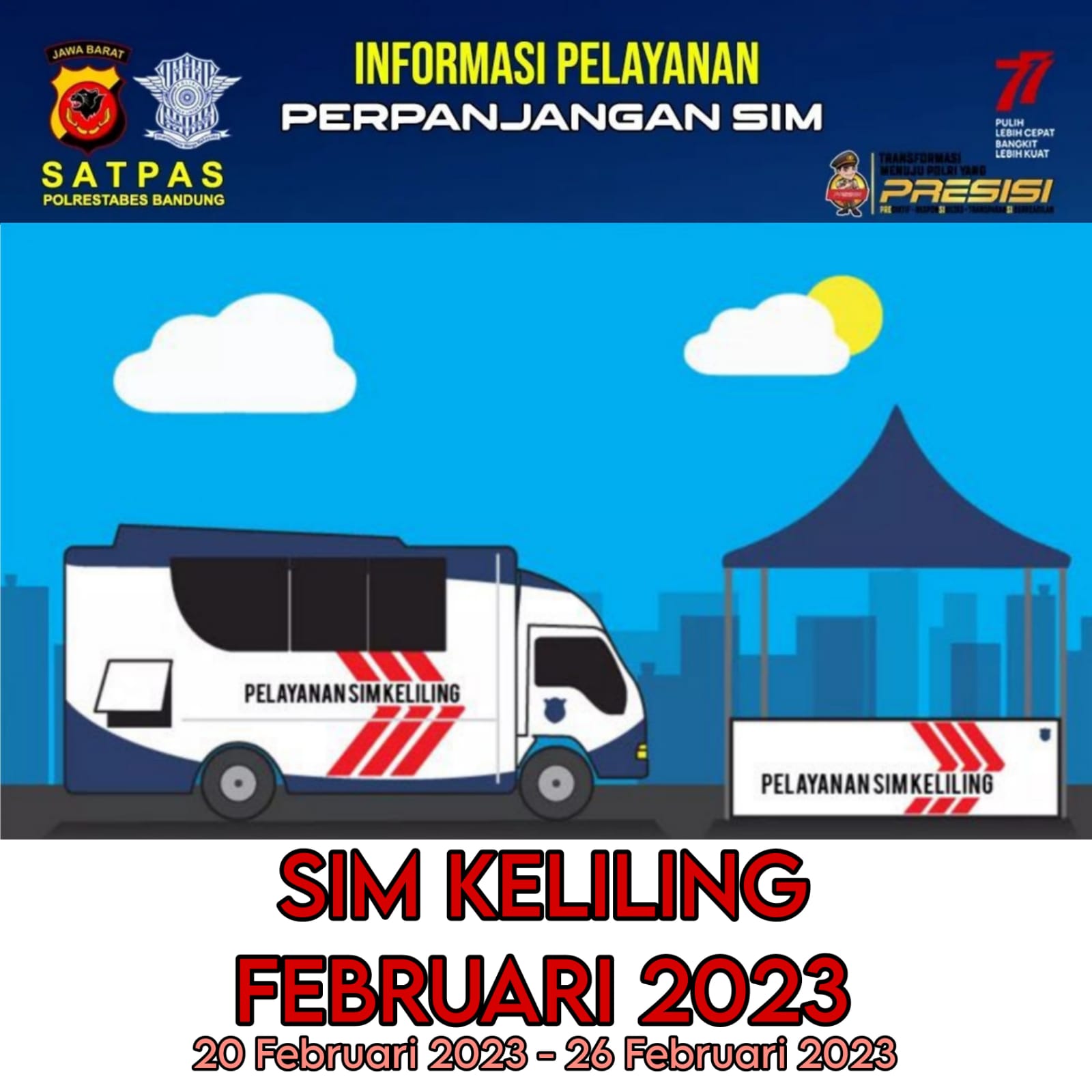Jadwal SIM Keliling Kota Bandung 20 Februari 2023 s/d 26 Februari 2023