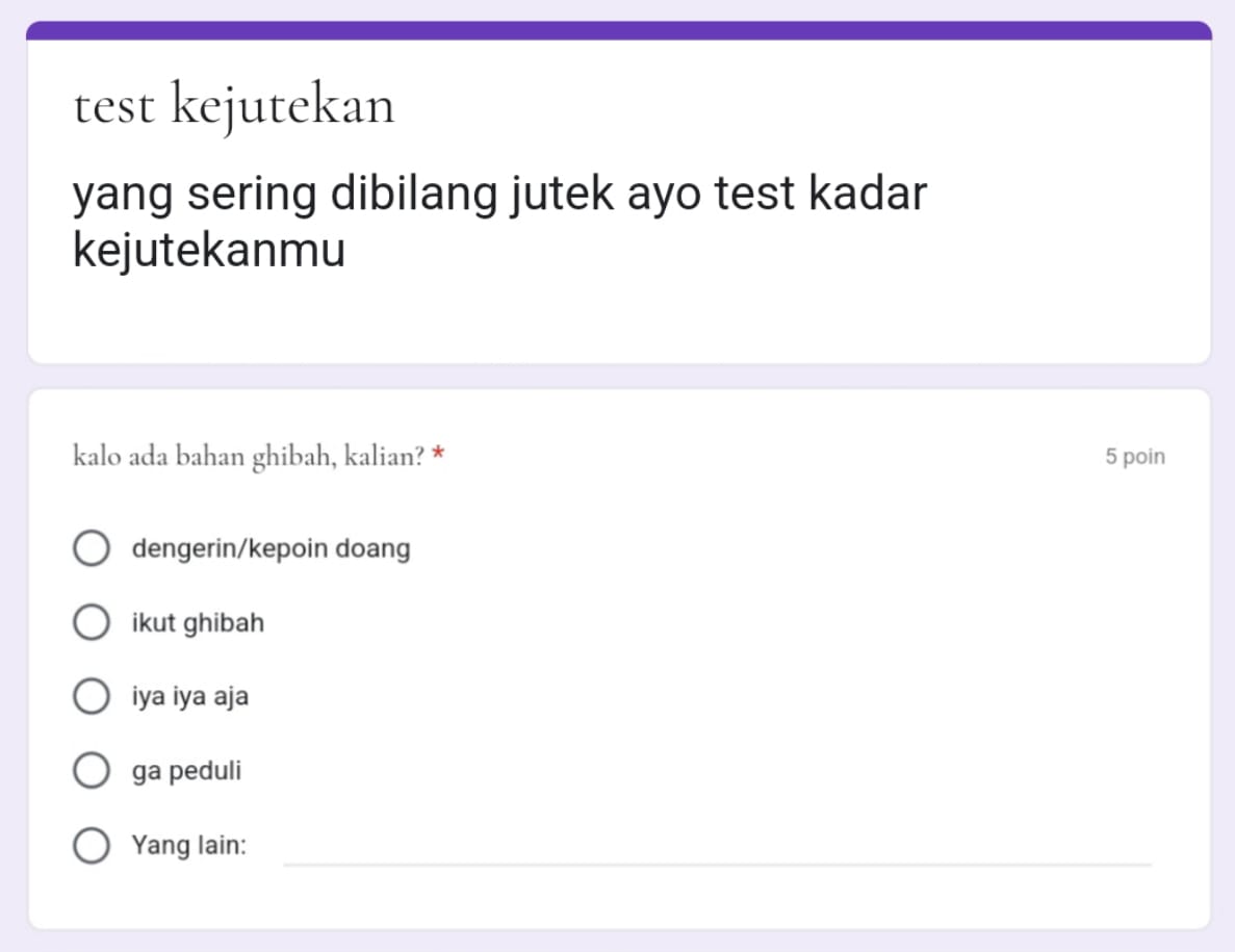 Tangkapan Layar Test Kejutekan Google Form