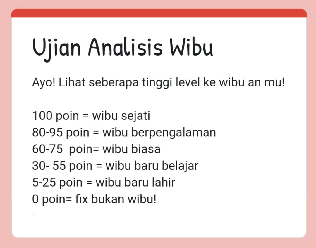 Tangkapan Layar Ujian Wibu Google Form