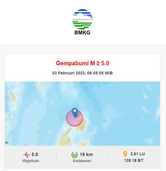 Gempa Bumi Terbaru 3 Februari 2023 di Maluku Utara, Waspada!
