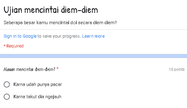 Ujian mencintai diam diam/ Tangkap Layar Google Form