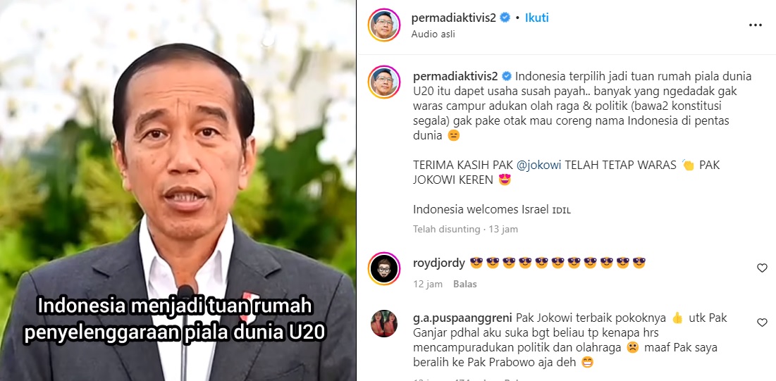 Postingan Abu Janda yang Sebut Presiden Jokowi Keren Karena Tetap Waras