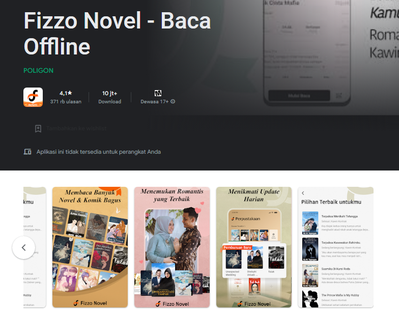 Fizzo Novel/ Tangkap Layar Play Store