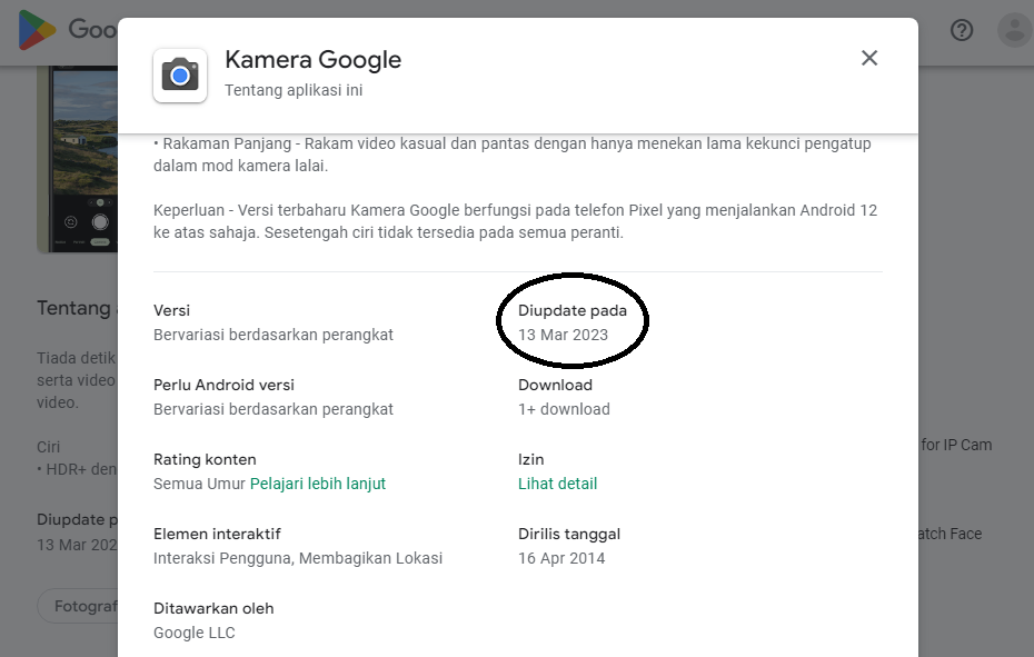 Google Camera Update 2023/ Tangkap Layar play.google.com