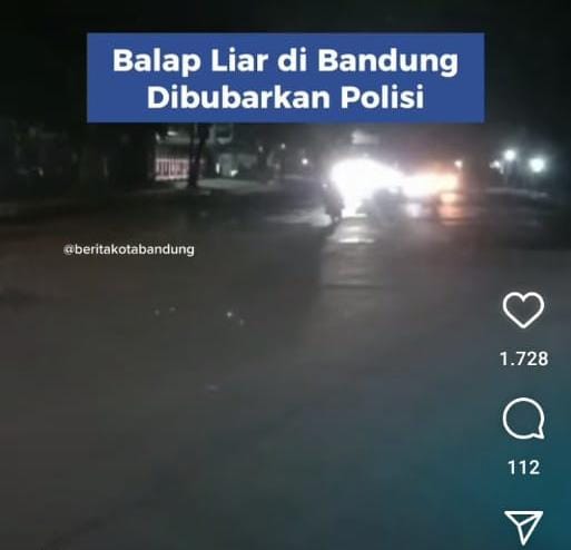 Ist. Viral, aksi balap liar dibubarkan polisi di Bandung. Foto. Tangkap layar TikTok/@beritakotabandung