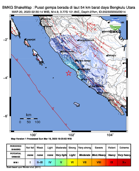 Info Gempa Terkini M 4.9 di Bengkulu Hari Ini 20 Maret 2023