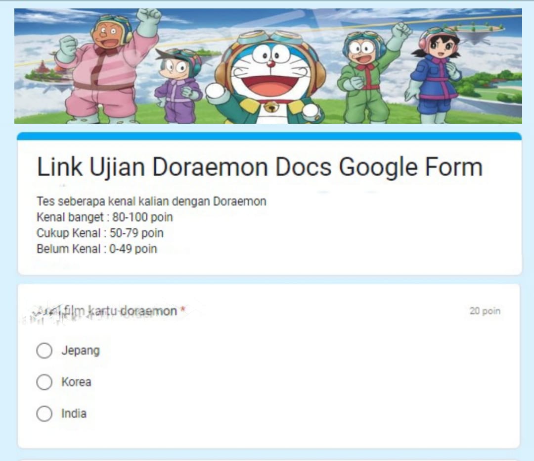 Link Ujian Pecinta Doraemon Google Form