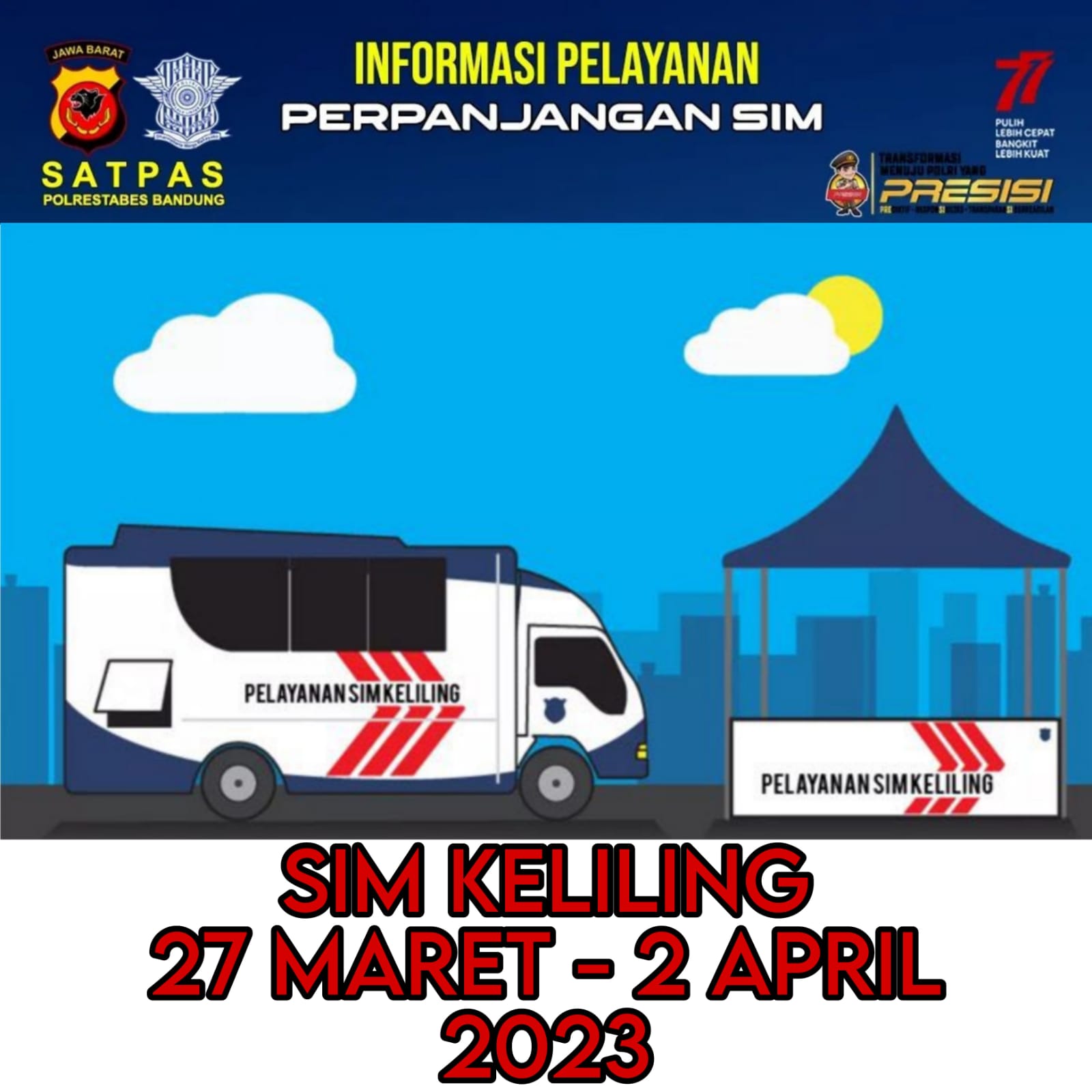 Jadwal SIM Keliling Kota Bandung 27 Maret – 2 April 2023