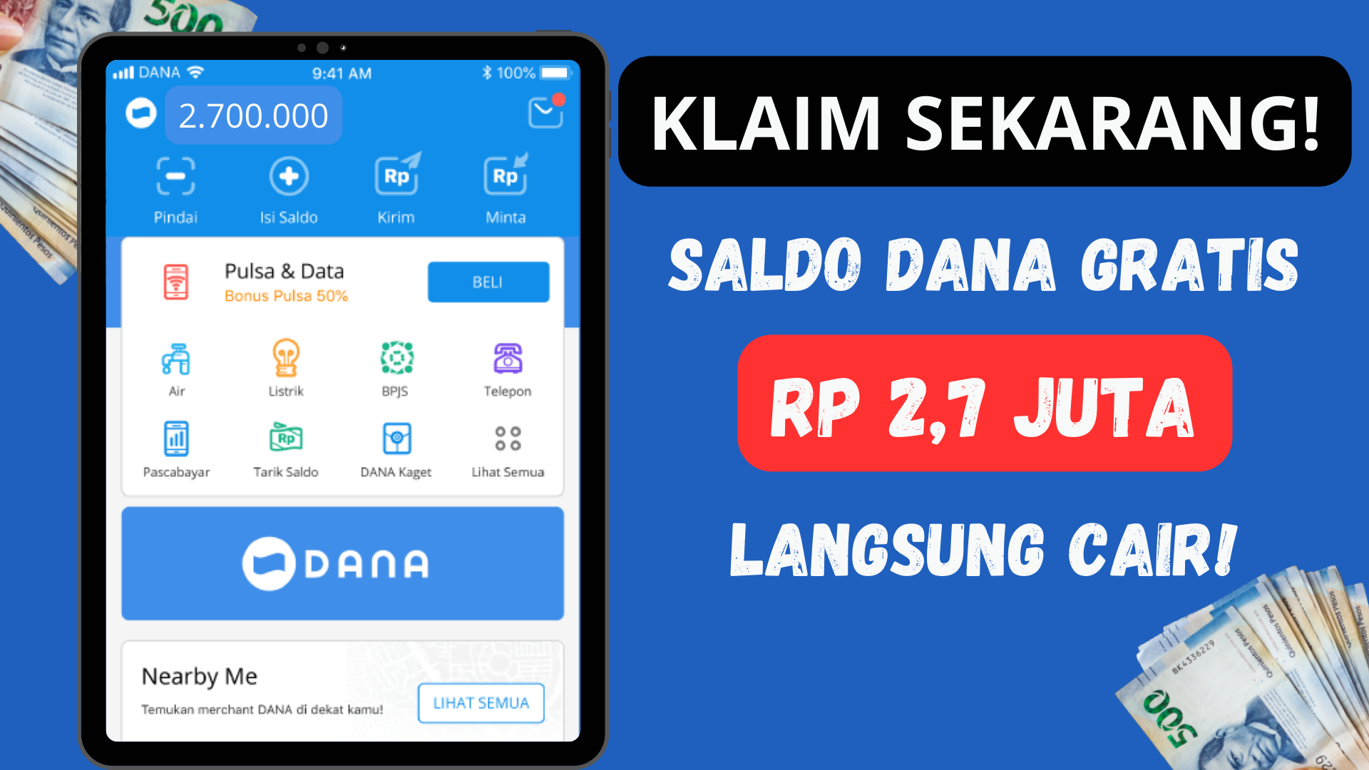 Rp 2,7 Juta Saldo DANA Gratis Langsung Cair, Klaim Sekarang!