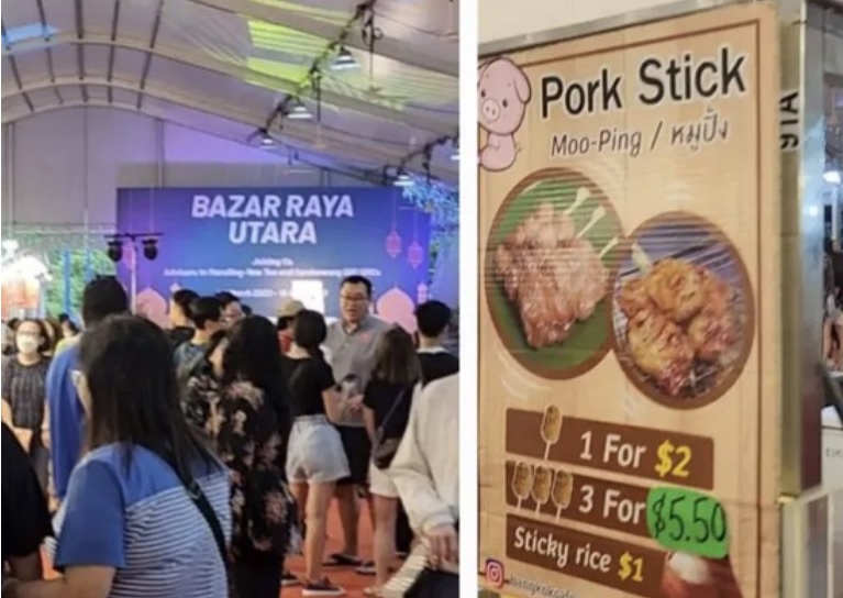 Lapak penjual sate babi ditengah bazar Ramadhan di Singapura (Foto: World of Buzz)