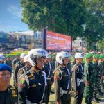 Aparat gabungan saat mengikuti apel Gelar Pasukan Operasi Ketupat Lodaya 2023 di Alun-alun Kota Bogor, Senin (17/4). (Yudha Prananda/Jabar Ekspres)