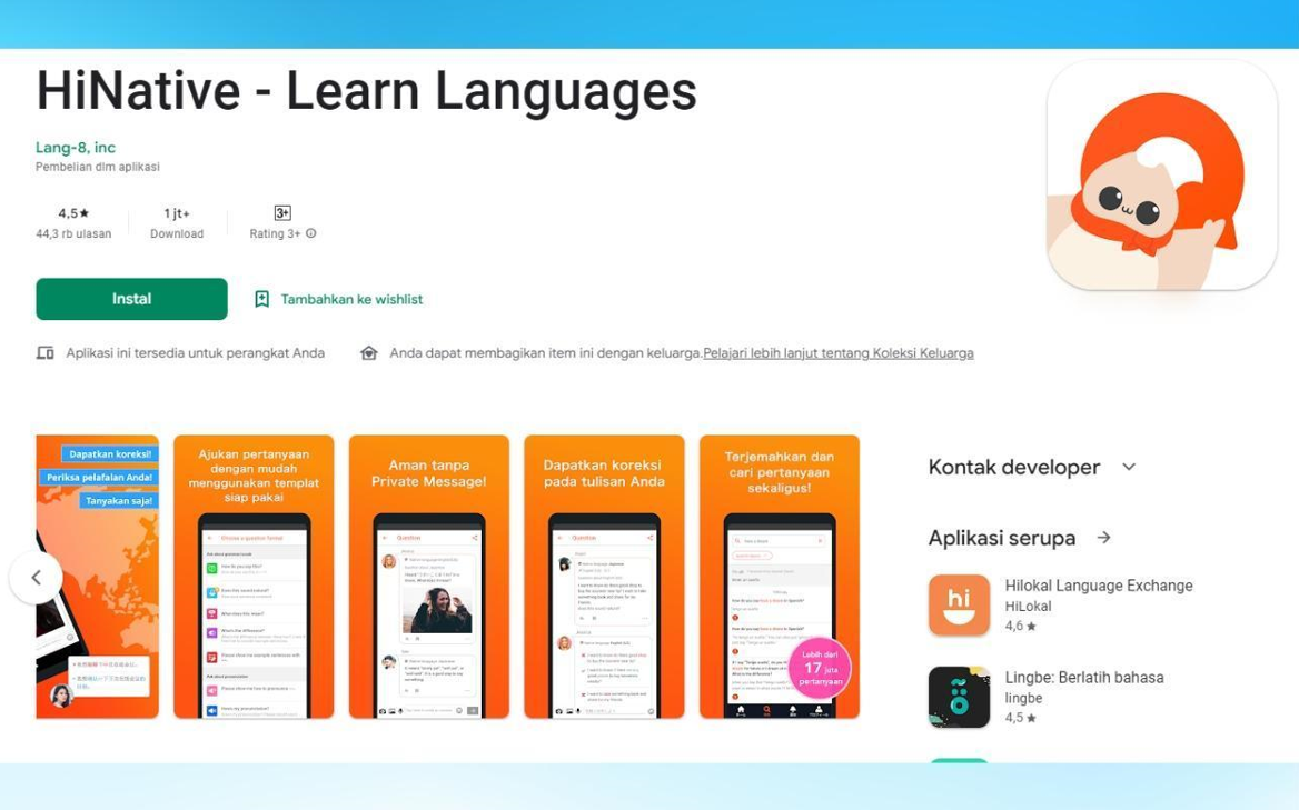 HiNative, Aplikasi Belajar Bahasa Asing Terpopuler