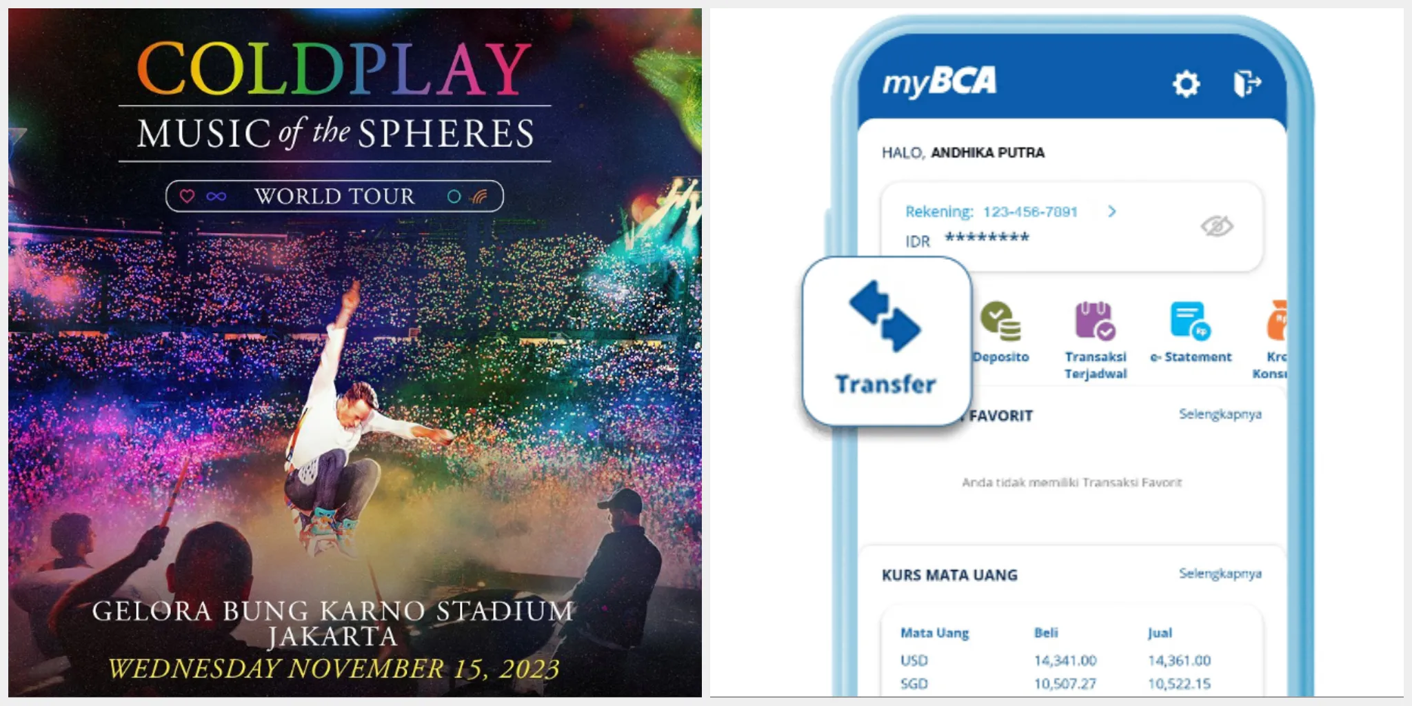 Cara Bayar via Virtual Account BCA untuk Tiket Presale Coldplay/ Kolase Instagram dan Situs Resmi BCA