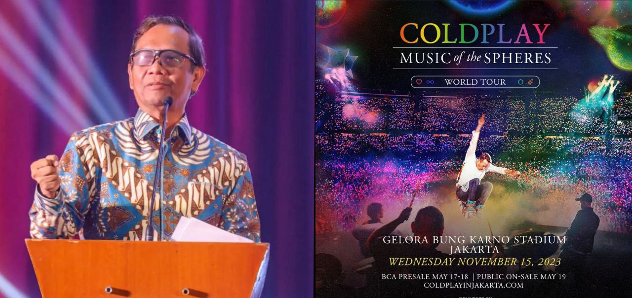 Menkopolhukam RI, Mahfud MD menanggapi penolakan Persaudaraan Alumni (PA) 212 terhadap konser Coldplay di Jakarta. Kolase foto Instagram/@mohmahfudmd dan @coldplay.