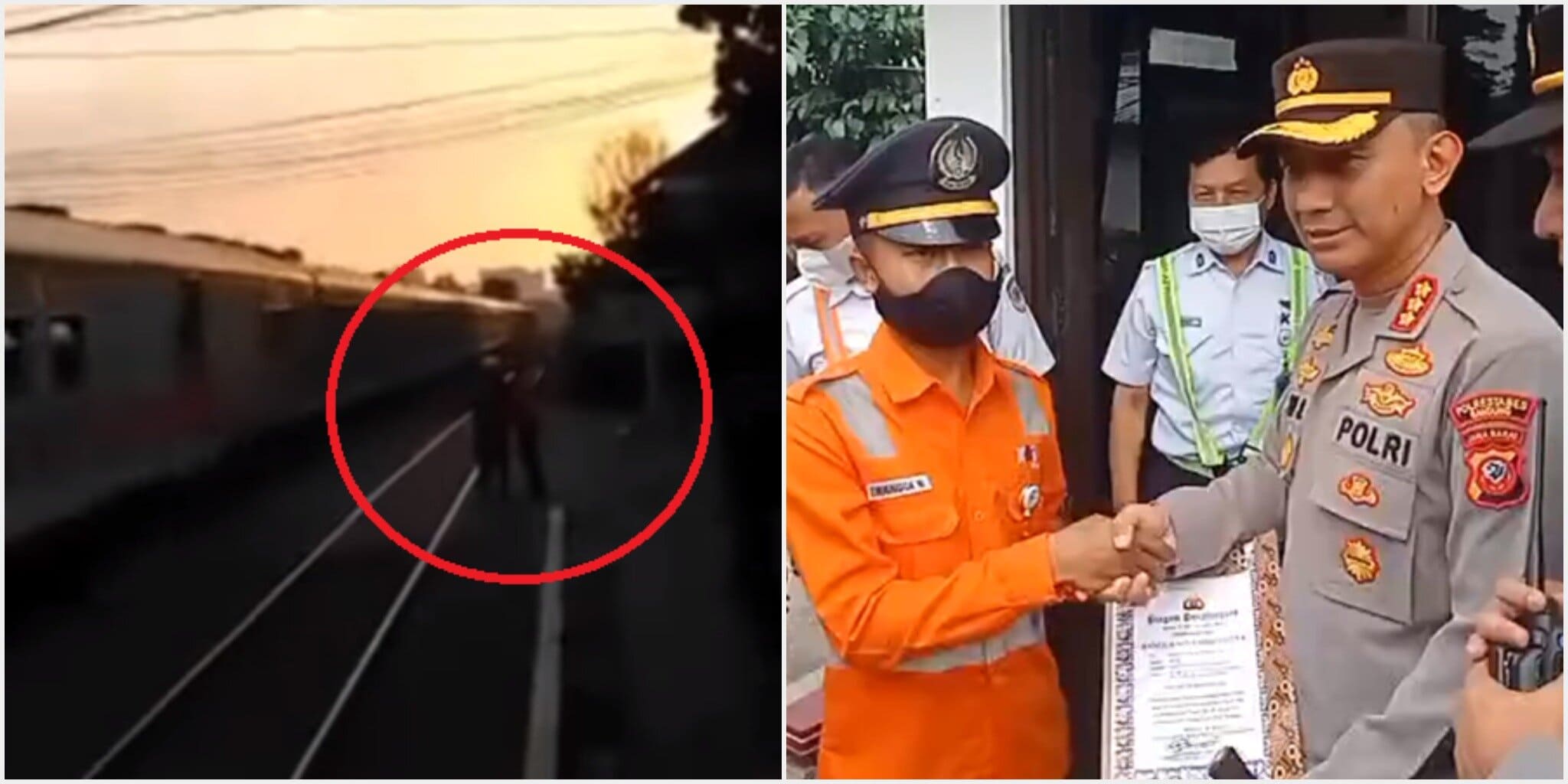 Petugas PJL Kereta Selamatkan Kakek, Polrestabes Bandung Beri Apresiasi/ Kolase Instagram @edansepurid dan @polrestabesbandung