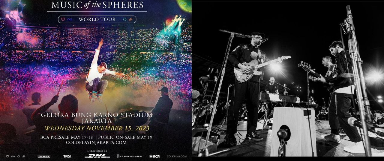 Viral di Twitter diduga ada kasus penipuan tiket konser Coldplay di jakarta yang merugikan pembeli hingga Rp50 juta. Kolase foto Instagram/@temgmt dan @coldplay.