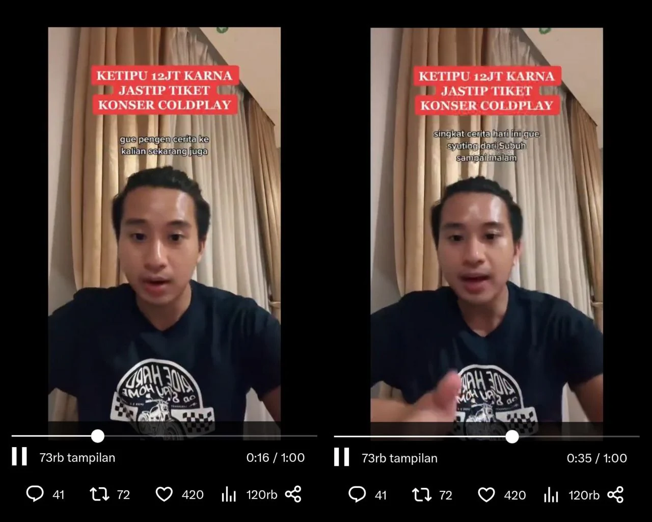 Viral pengakuan korbaan penipuan tiket konser Coldplay Jakarta baru-baru ini beredar di sejumlah platform media sosial. Tangkap layar Twitter/@sosmedkeras.