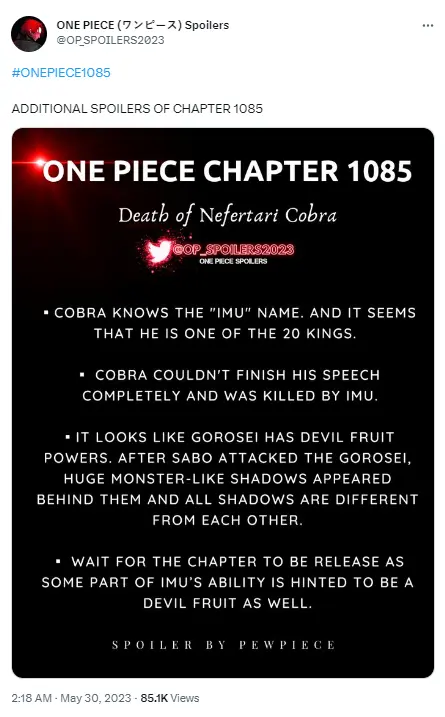 Spoiler One Piece 1085, Bocoran Menggemparkan Perihal Hubungan Cobra dan Imu!