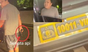 Viral Pria Tambun Mobil Polisi 10011-V11 Acungkan Pistol ke Pengendara Mobil, Warganet: Babi Guling!