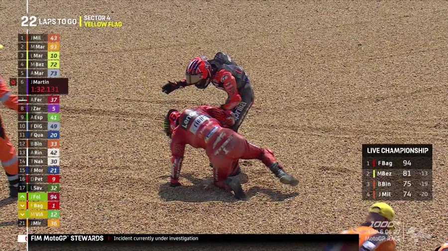 Pecco Bagnaia dan Maverick Vinales Terlibat Insiden Crash di MotoGP Prancis, Akankah 2 Rider Tersebut Kena Pinalti?