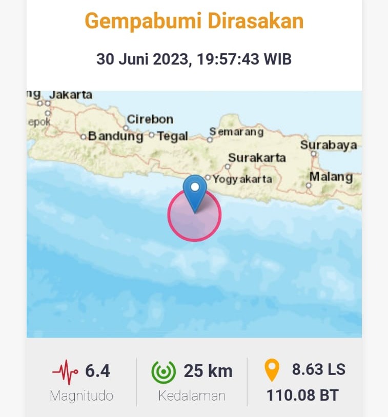 Gempa M6,4 Guncang Bantul, DIY, Getaran Terasa Hingga Sukabumi