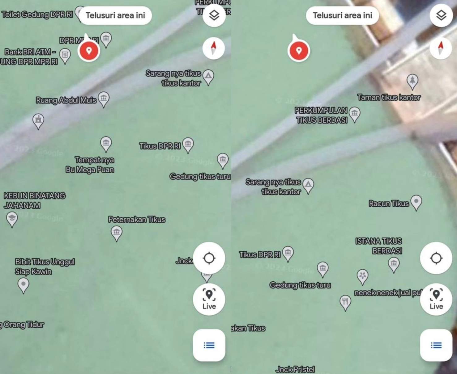 Penampakan Editan Nama Gedung DPR di Google Maps/Foto: Twitter (@recehtapisayng)