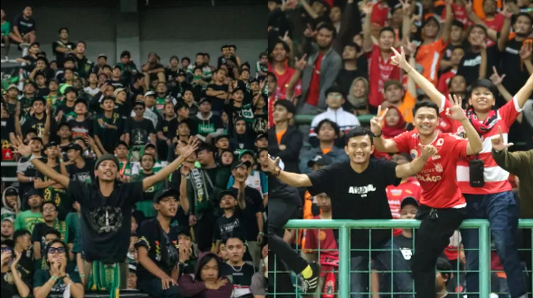 suporter Persebaya dikawal oleh suporter Persija, The Jakmania ke Stadion Utama GBK