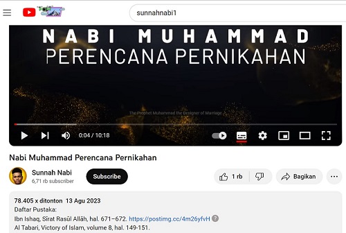 Tangkapan layar chanel Youtube yang menayangkan video diduga hina Nabi Muahmmad.