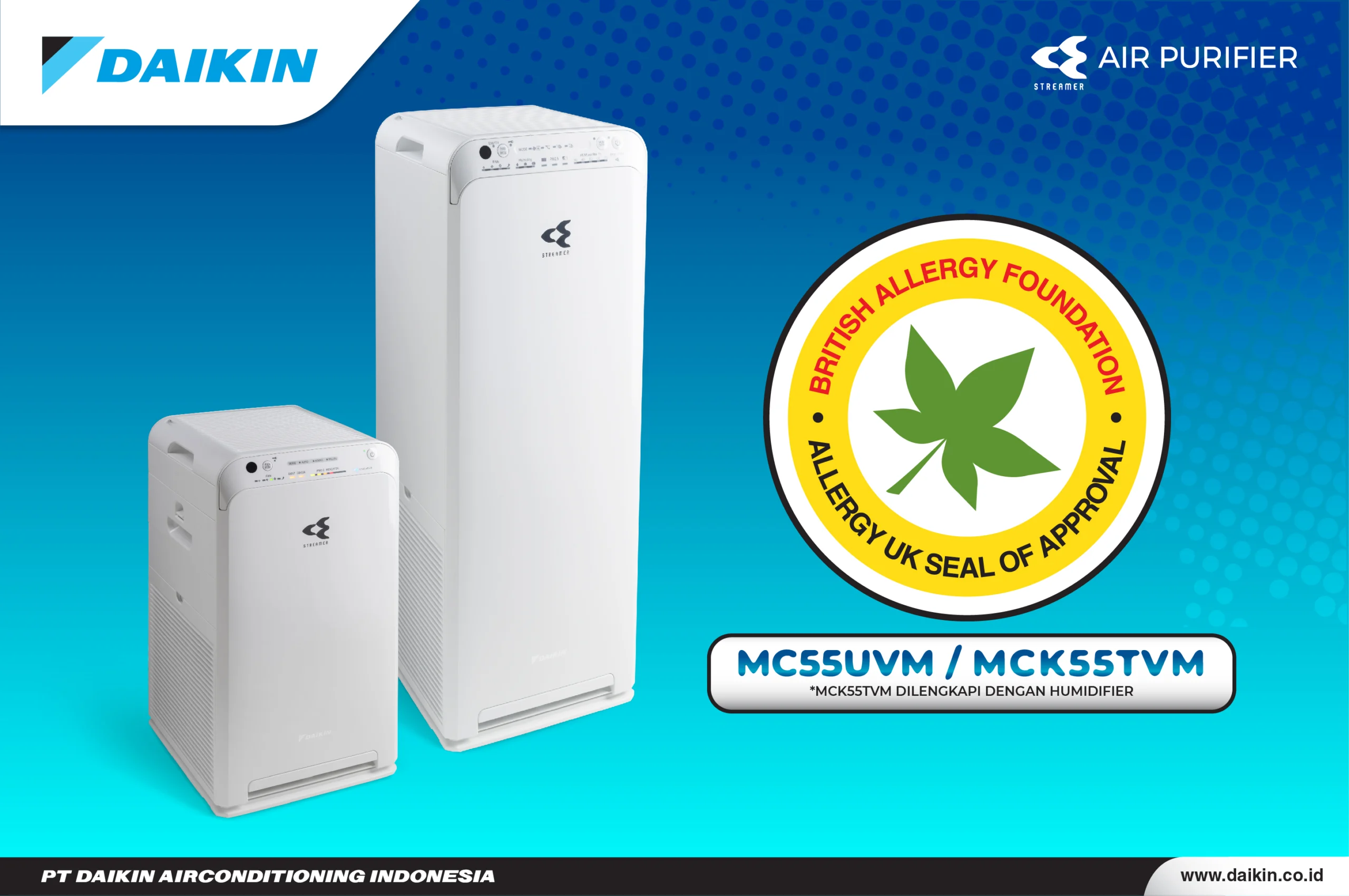 Air purifier DAIKIN tipe MC55 dan MCK55 telah tersertifikasi, sehingga dapat menjadi pilihannya mengatasi polusi udara.