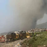 BPBD Jabar seebut hingga hari ke-10 pasca terjadinya kebakaran di TPAS Sarimukti, sekitar 16 hektar gundukan sampah yang hangus terbakar. Jabar Ekspres/Sandi Nugraha.