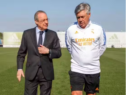 Presiden Real Madrid (Florentino Perez) dan Pelatih Real Madrid (Carlo Ancelotti)