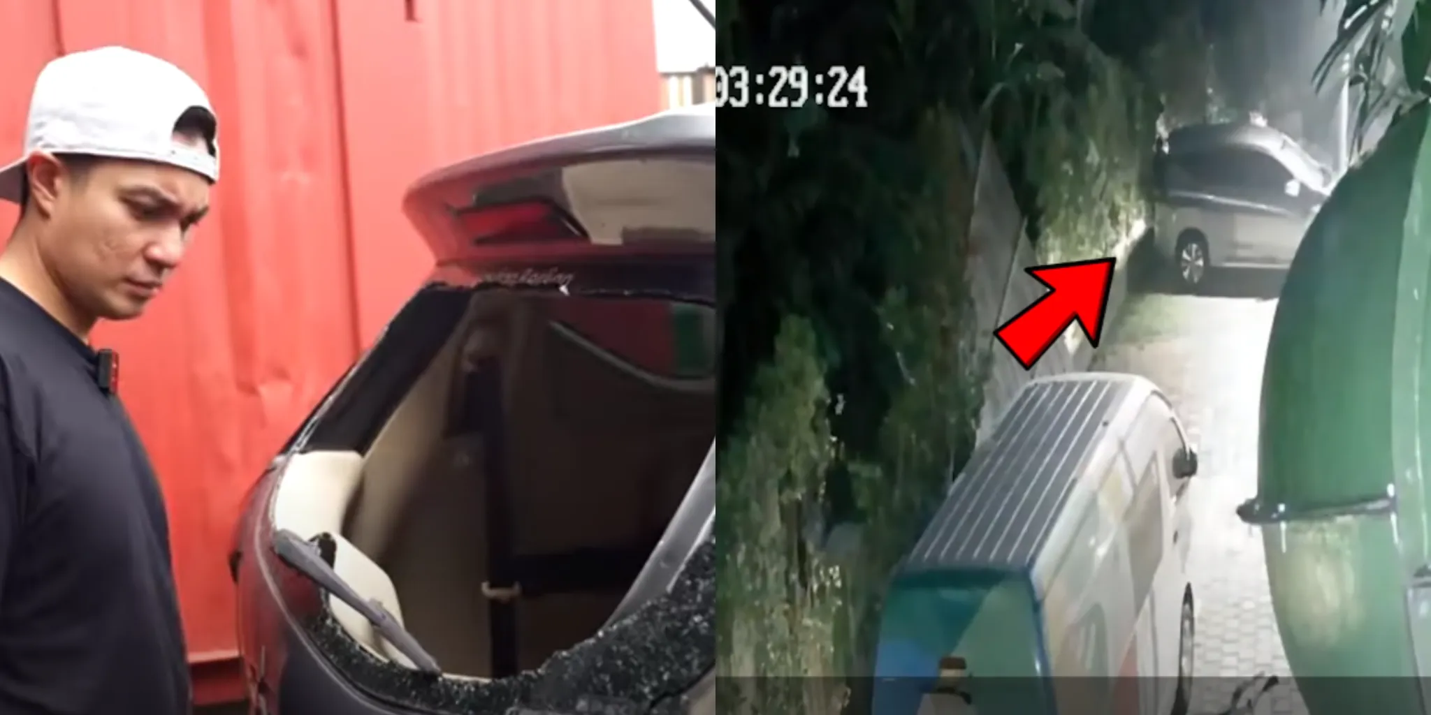 Maling Bobol Mobil Baim Wong, CCTV Merekam Pelakunya/ Kolase YouTube Baim Paula