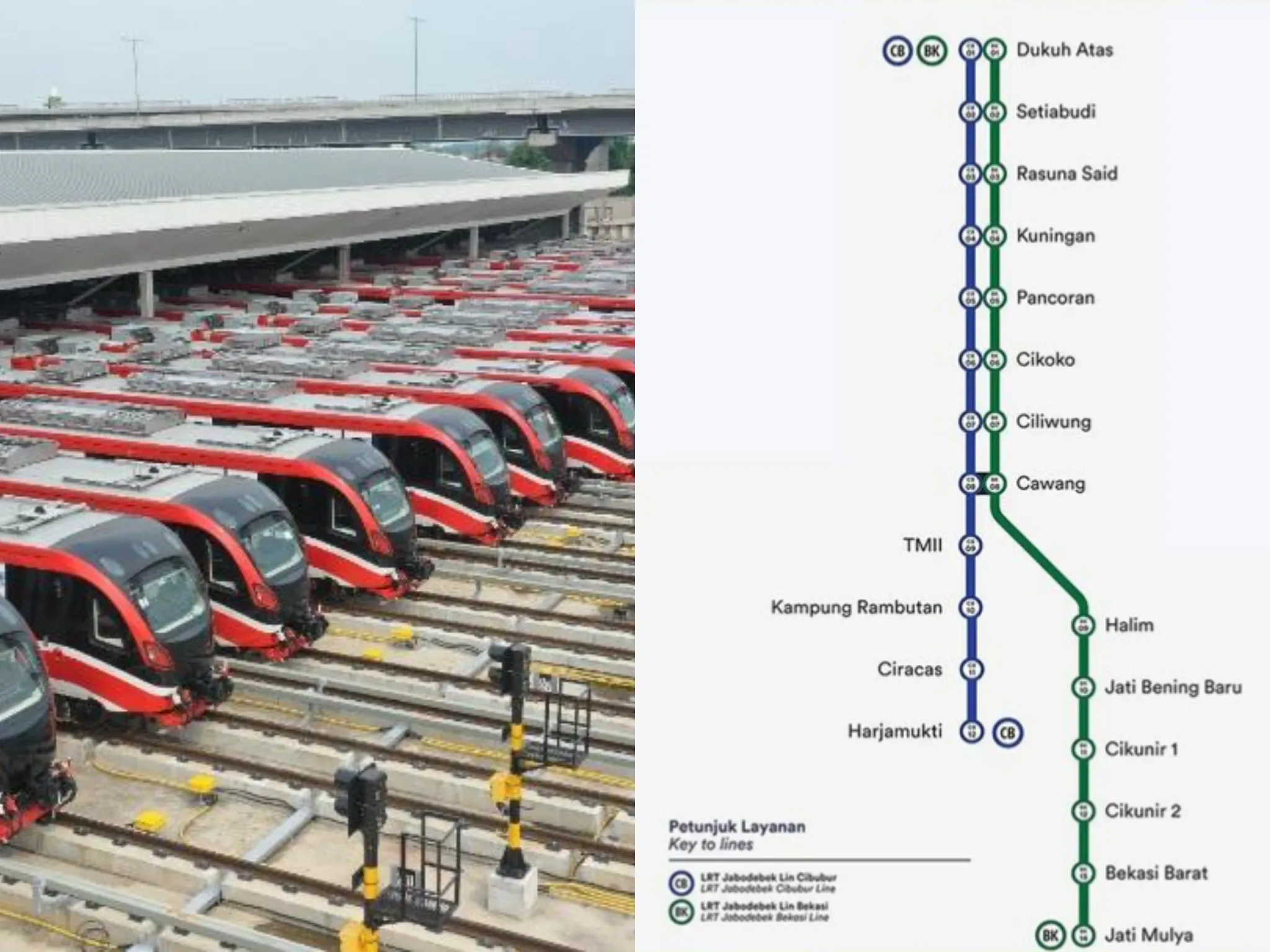 Kolase Peta Rute LRT Jabodebek/ Dok. Web dan Instagram PT KAI