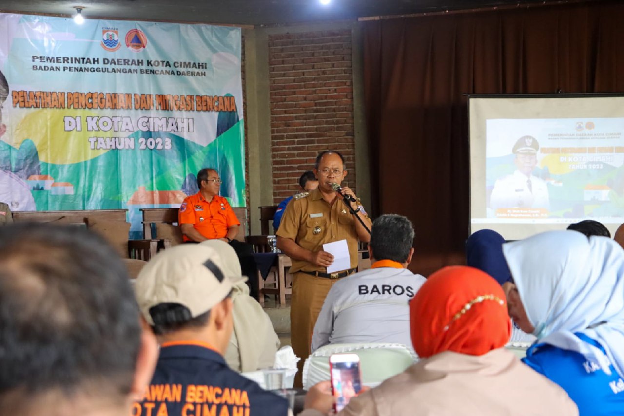 PJ Wali Kota Cimahi Dikdik S Nugrahawan saat memberikan sambutan dalam pelatihan mitigasi bencana yang digelar oleh BPBD Kota Cimhai baru-baru ini.