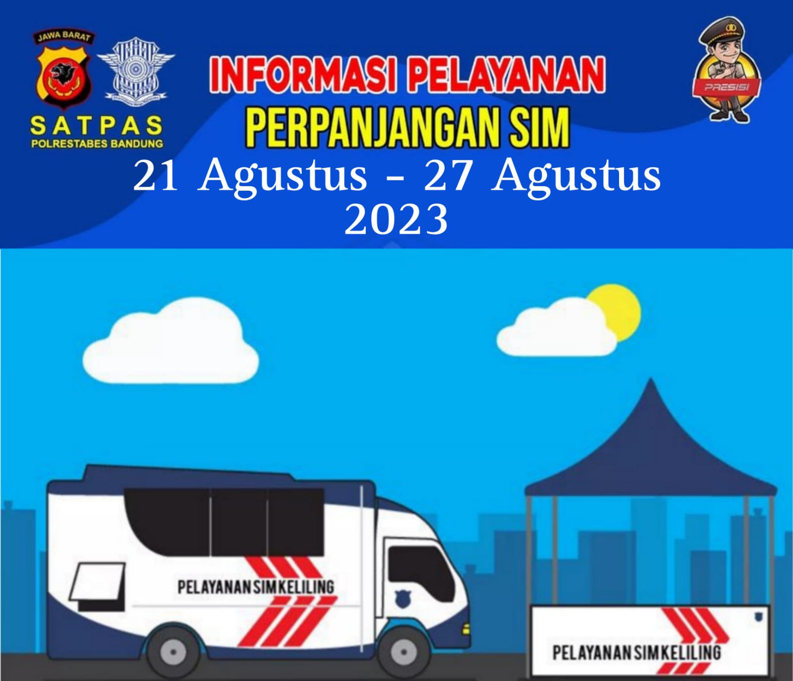 Jadwal SIM Keliling Kota Bandung Hari Ini (21 Agustus – 27 Agustus 2023)