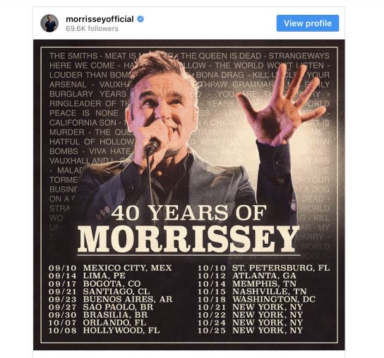 Tiket Konser 40 Years of Morrissey di jakarta sudah di buka dan sudah bisa di pesan