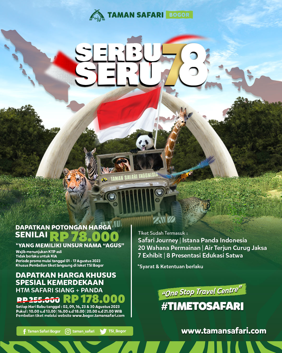 Pemilik Nama Agus Merapat! Taman Safari Bogor Bagi-Bagi Promo Serbu Seru 78 Sambut HUT Kemerdekaan RI!