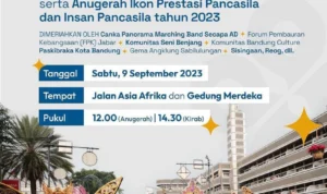 Jangan ketinggalan, besok akan dilaksanakan pesta rakyat berupa Kirab Pancasila di Jalan Asia Afrika, Kota Bandung, Sabtu 9 September 2023.