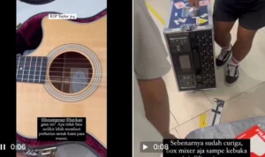 Tangkapan layar video uanggahan Fanny Soegi tentang gitarnya yang seharga Rp30 Jutaan rusak dibagasi pesawat. (x)