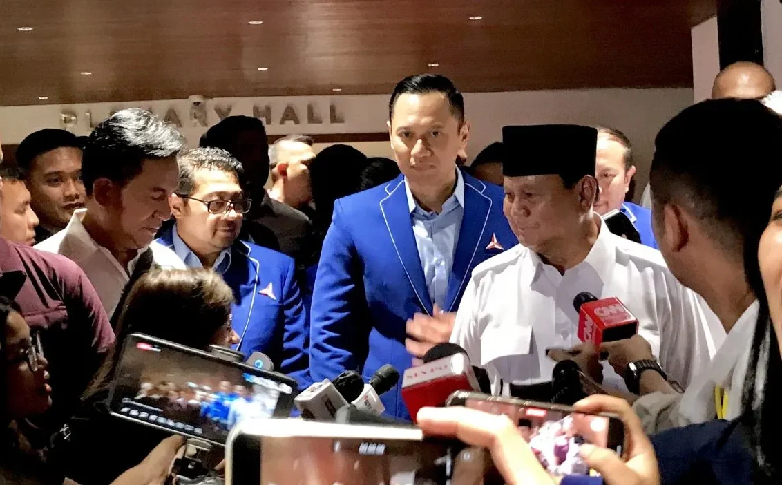 AHY pimpin deklarasi Paratai Demokrat dukung Prabowo Subianto sebagai bakal Capres dan titipkan agenda perubahan dan perbaikan. ANTARA/Genta Tenri Mawangi.