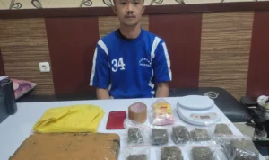 Mulyatullah (30) terduga pelaku pengedar narkoba jenis ganja yang berhasil diringkus polisi. Dok Humas Polres Sukabumi Kota.