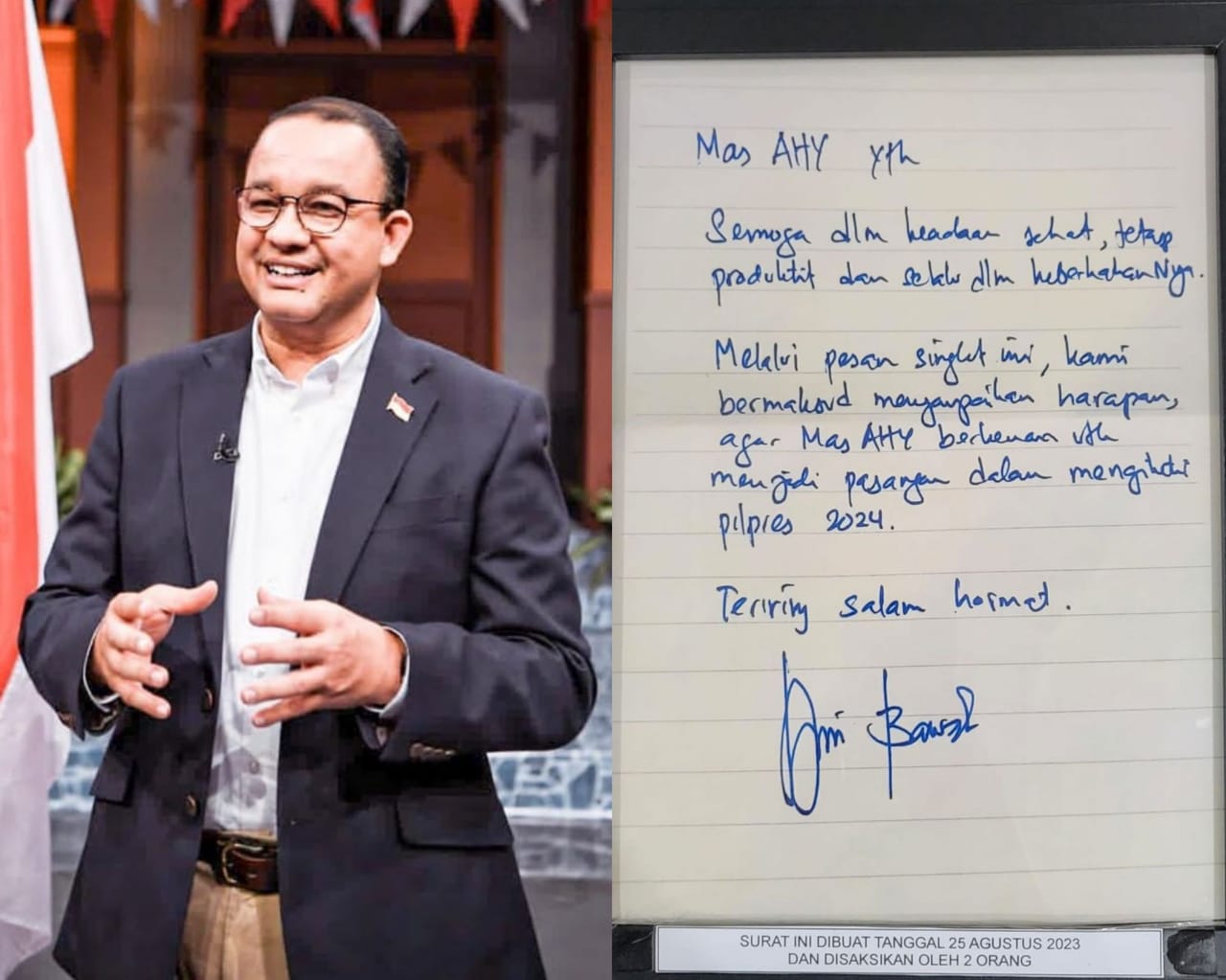 Sekjen Partai Demokrat, Teuku Riefky Harsya mengungkap surat dari Anies Baswedan kepada AHY terkait Cawapres. Kolase foto Instagram/@aniesbaswedan dan JPNN.