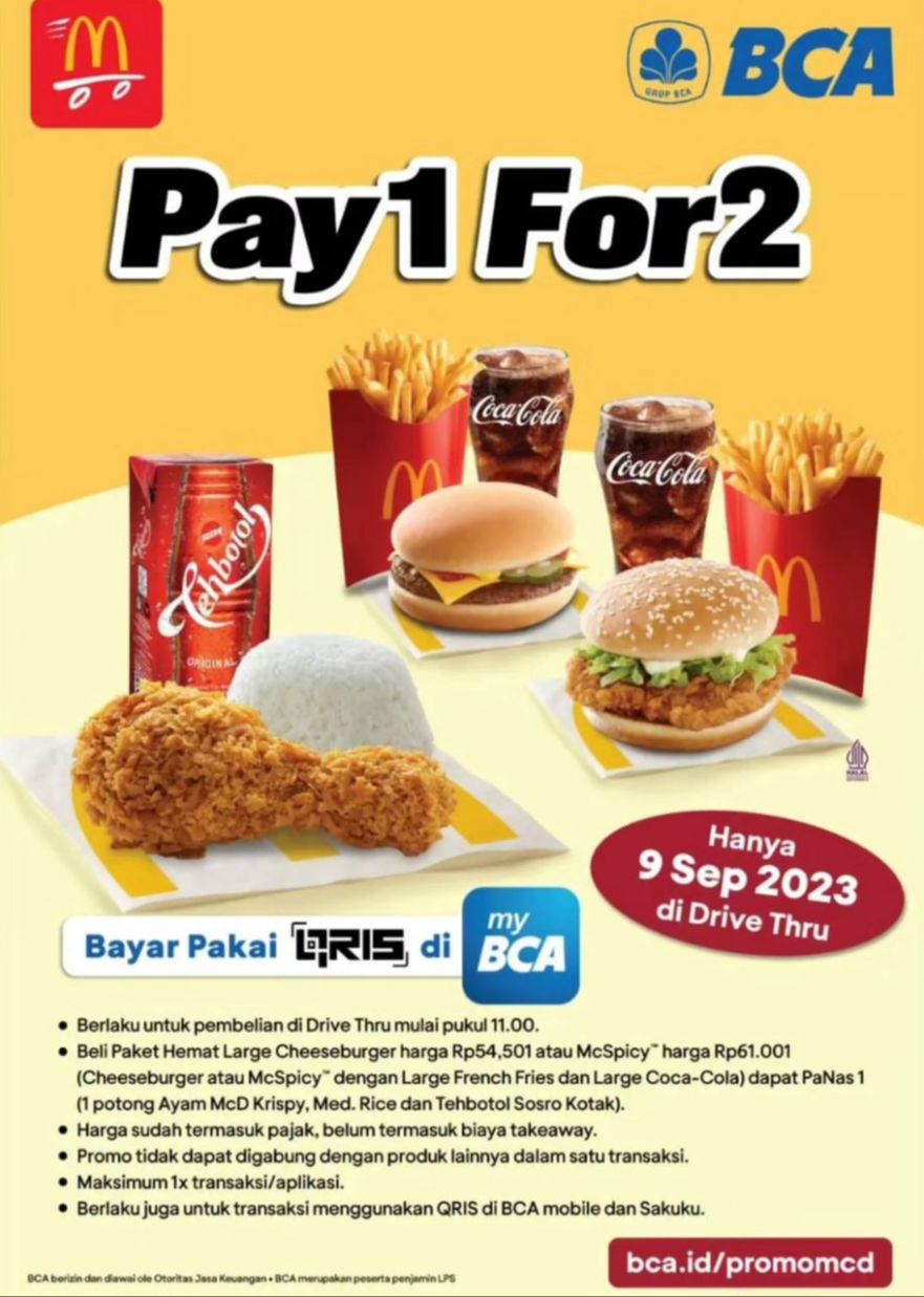 Promo McDonalds Pay 1 For 2, Jadwalkan Tanggalnya!