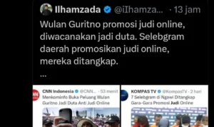 Komentar netizen melalui Twitter mengenai Wulan Guritno yang ingin dijadikan dua anti judi online oleh Menkominfo Budi Arie Setiadi. (ILUSTRASI)