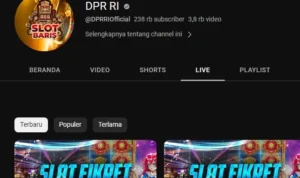 YouTube DPR RI Diduga Dihack, Foto Prodil Berubah Jadi 'Slot Baris' /Tangkap Layar YouTube DPR RI